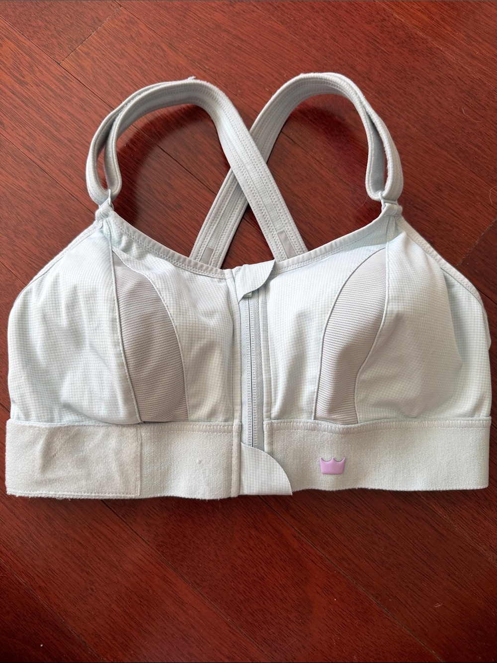 SHEFIT Light Blue Front-Zip Crossback Sports Bra